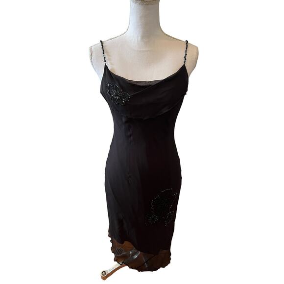 Vintage Y2K Robbie Bee silk flutter Slip Dress beaded detail Black - Picture 1 of 11